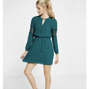 Express Lace Teal Green Long Sleeve Dress M EUC
